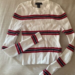 Forever 21 White Long Sleeve with Red and Navy Stripes